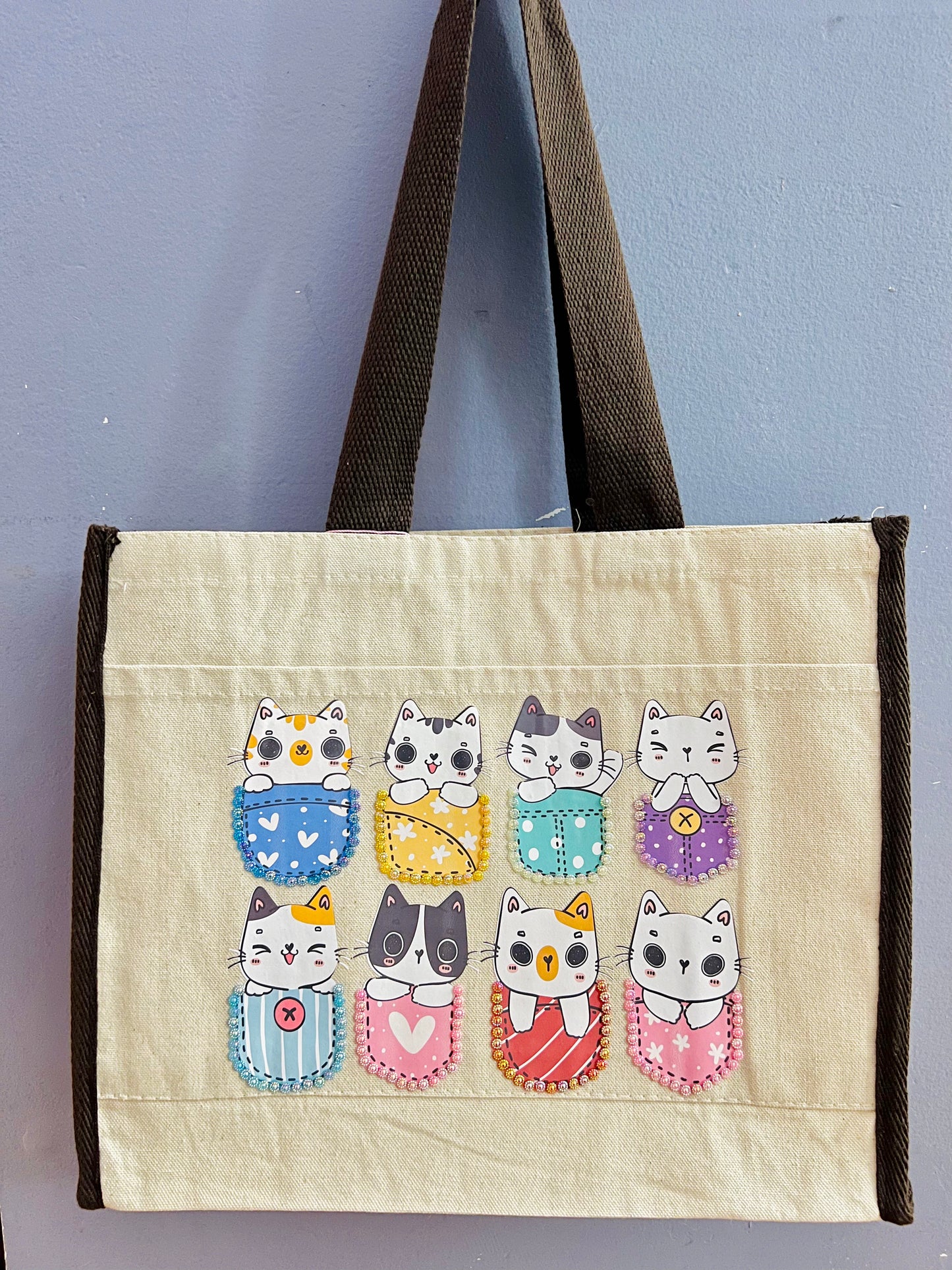 Kawaii Cats in Pockets Tote Bag