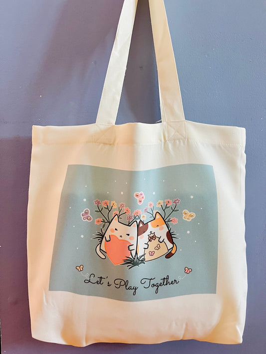 Let’s Play Together Kawaii Cats Tote Bag