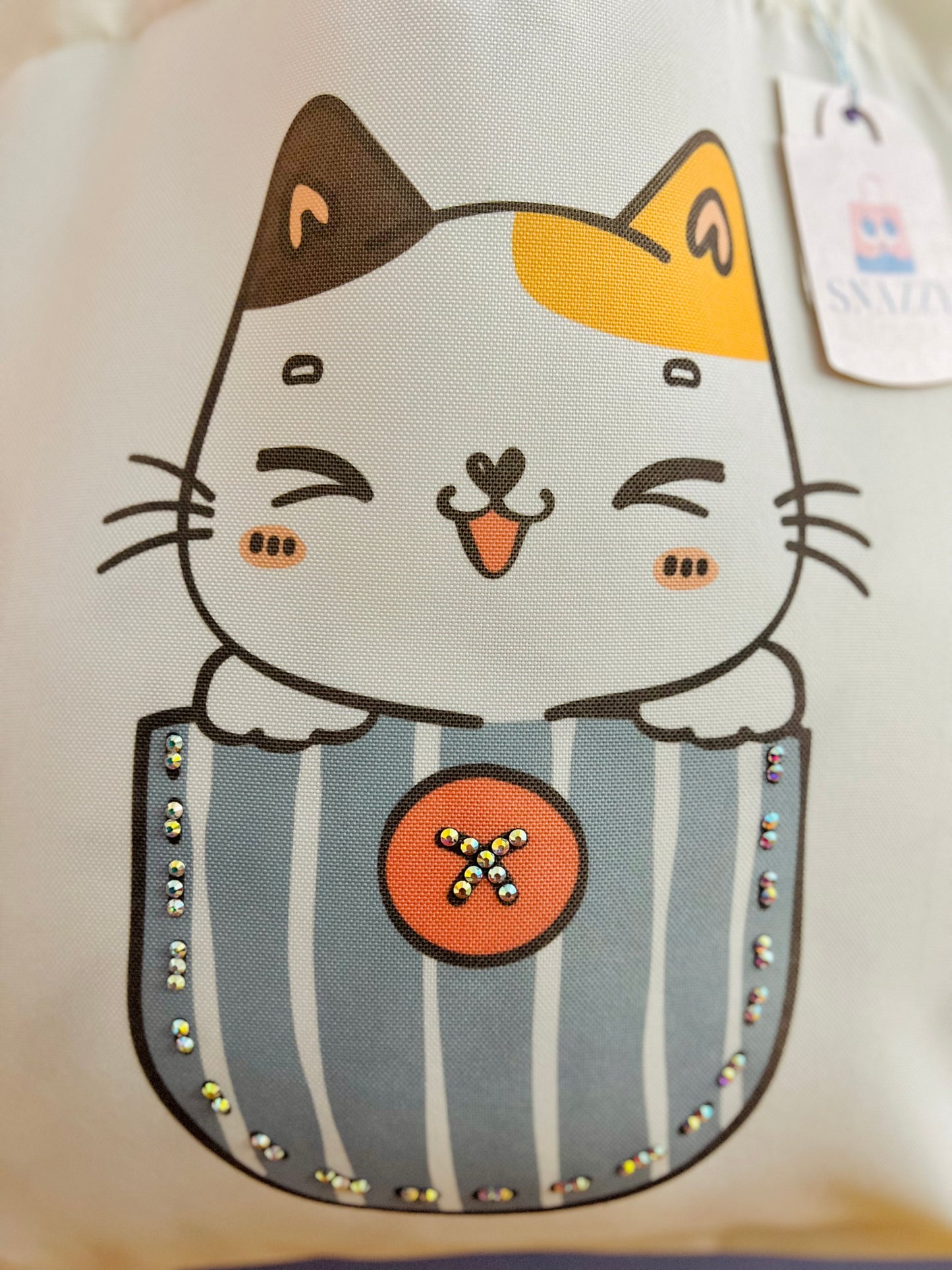 Kawaii Cat in a Pocket Tote Bag