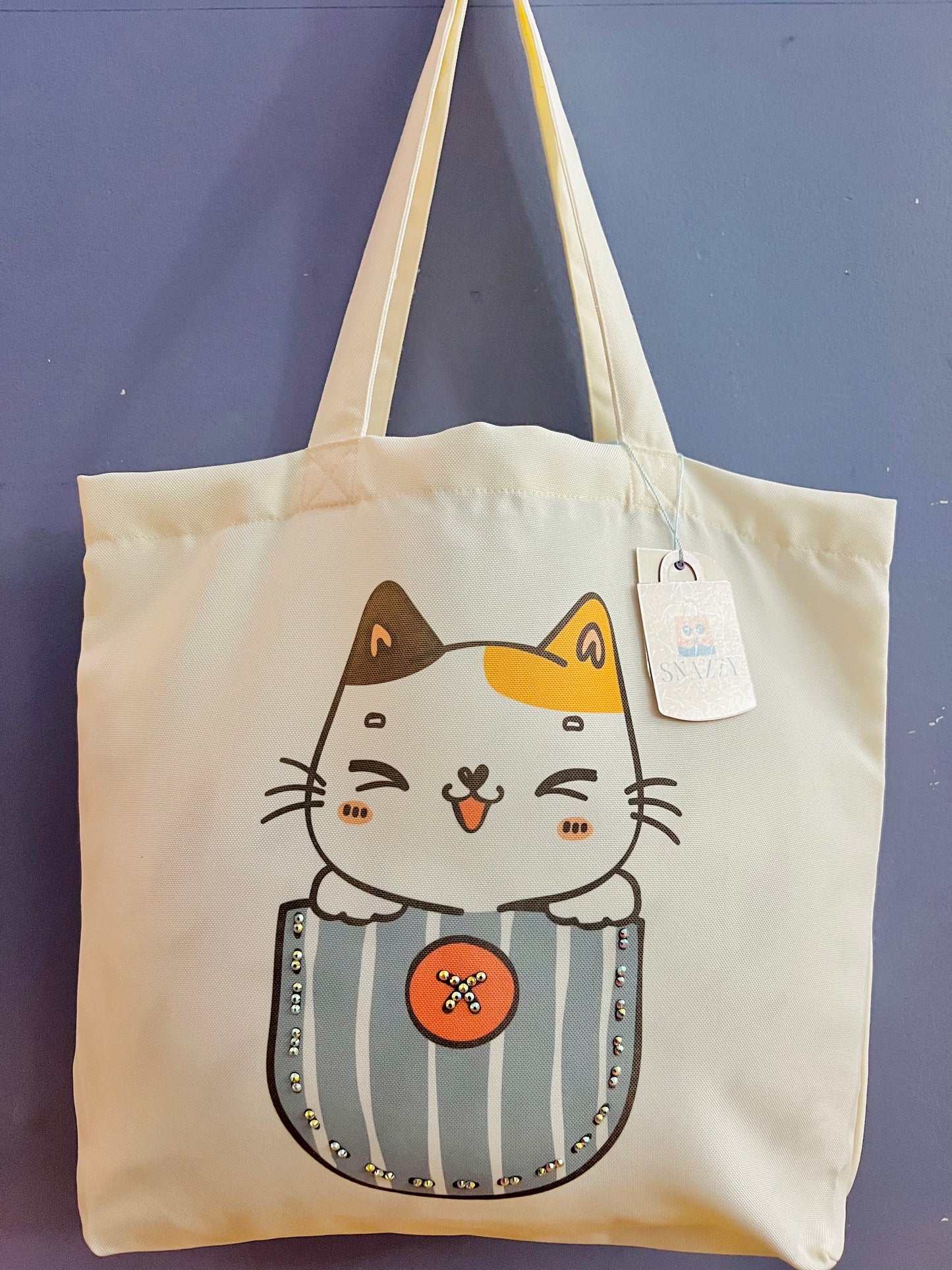 Kawaii Cat in a Pocket Tote Bag