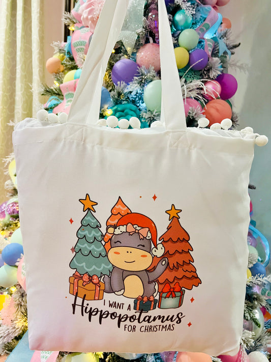 Christmas Tote Bag Hippo