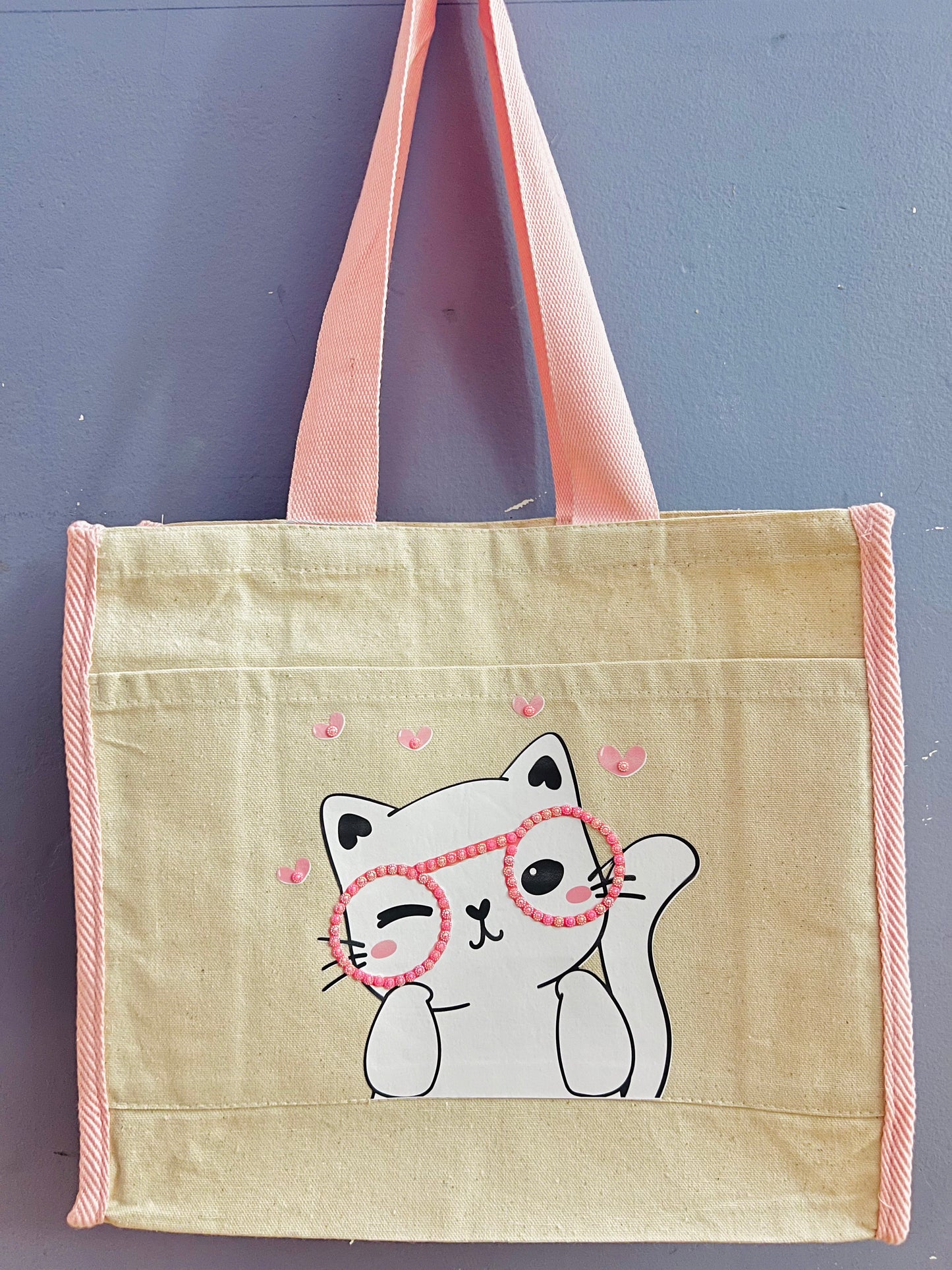 Kawaii Cat in Glasses Tote Bag